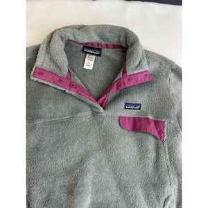PATAGONIA Women Snap-T Polartec Fleece Jacket Sweater Grey Purple 25443 Large